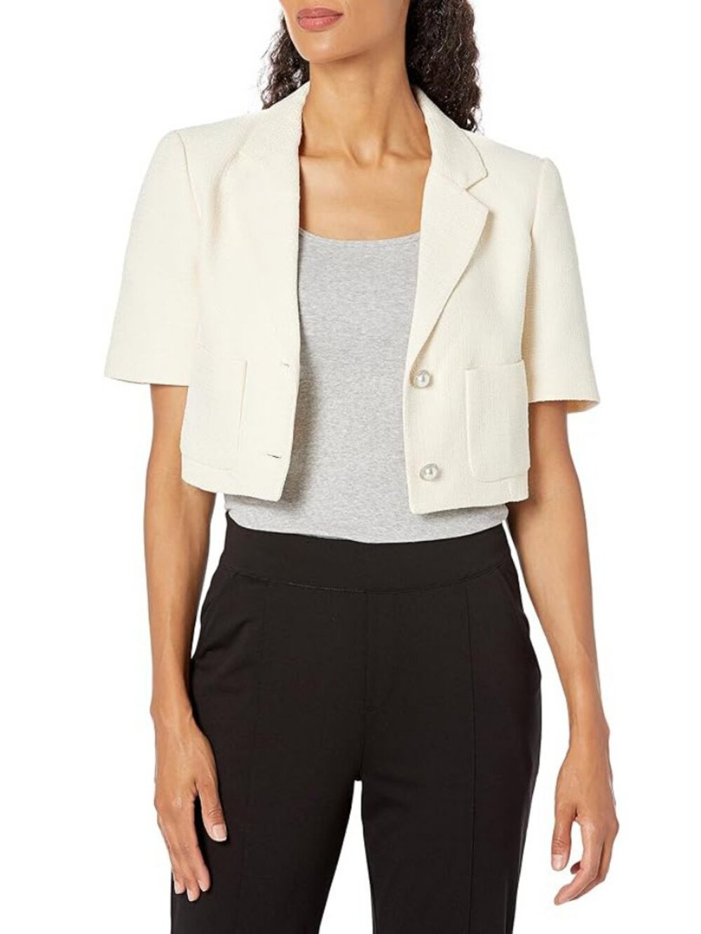 ASTR the label Women's Siarah cropped short sleeve blazer Jacket, cream, Size M